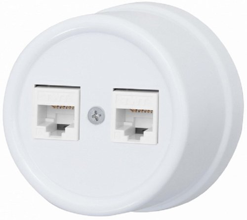 Розетка-ретро компьютерная пластик Bironi Лизетта 2-м. RJ45+RJ45 5е белый картинка